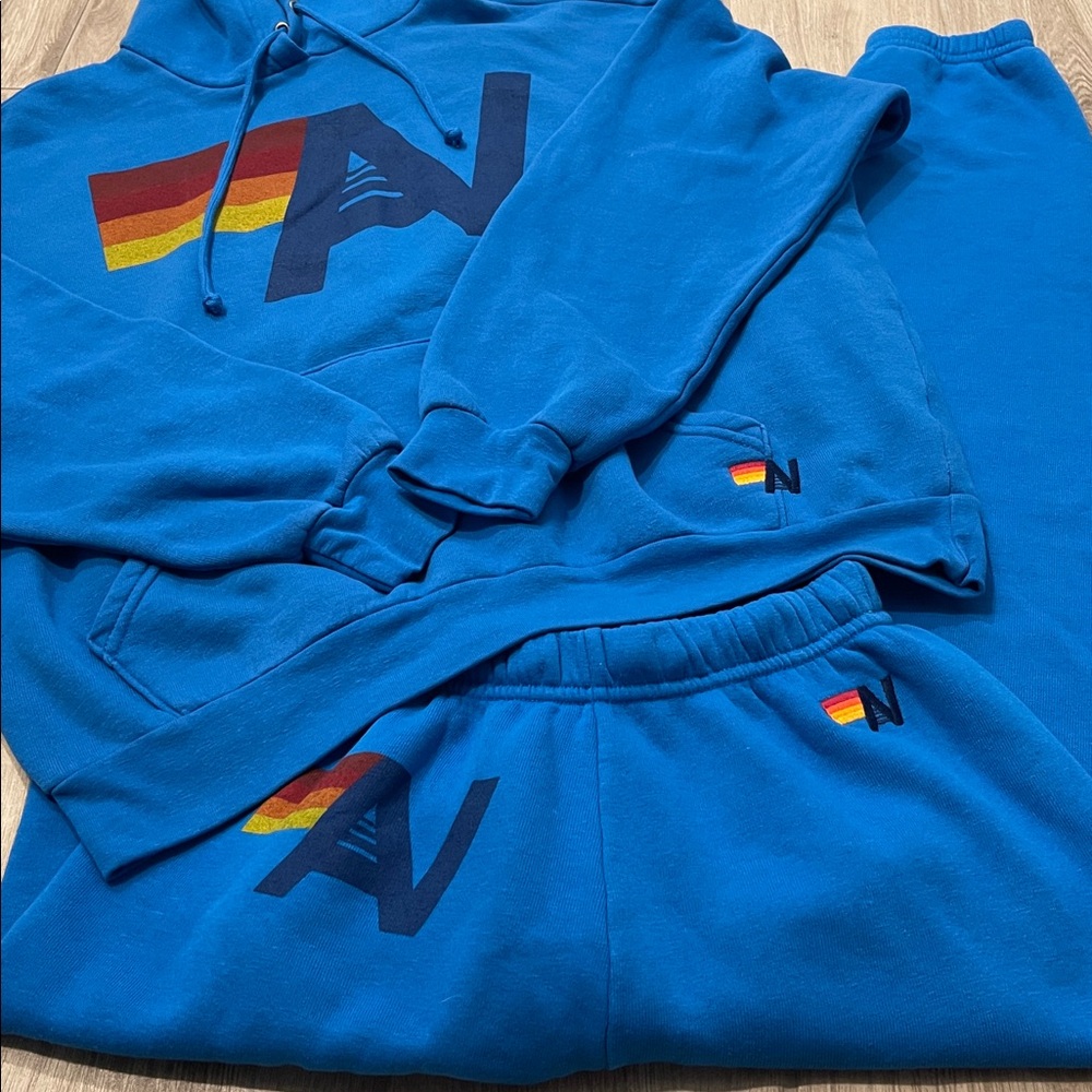 NEW Aviator Nation 2Pc Set Logo Hoodie + AV Sweatpants Adventure Cobalt Blue XS - Picture 3 of 12